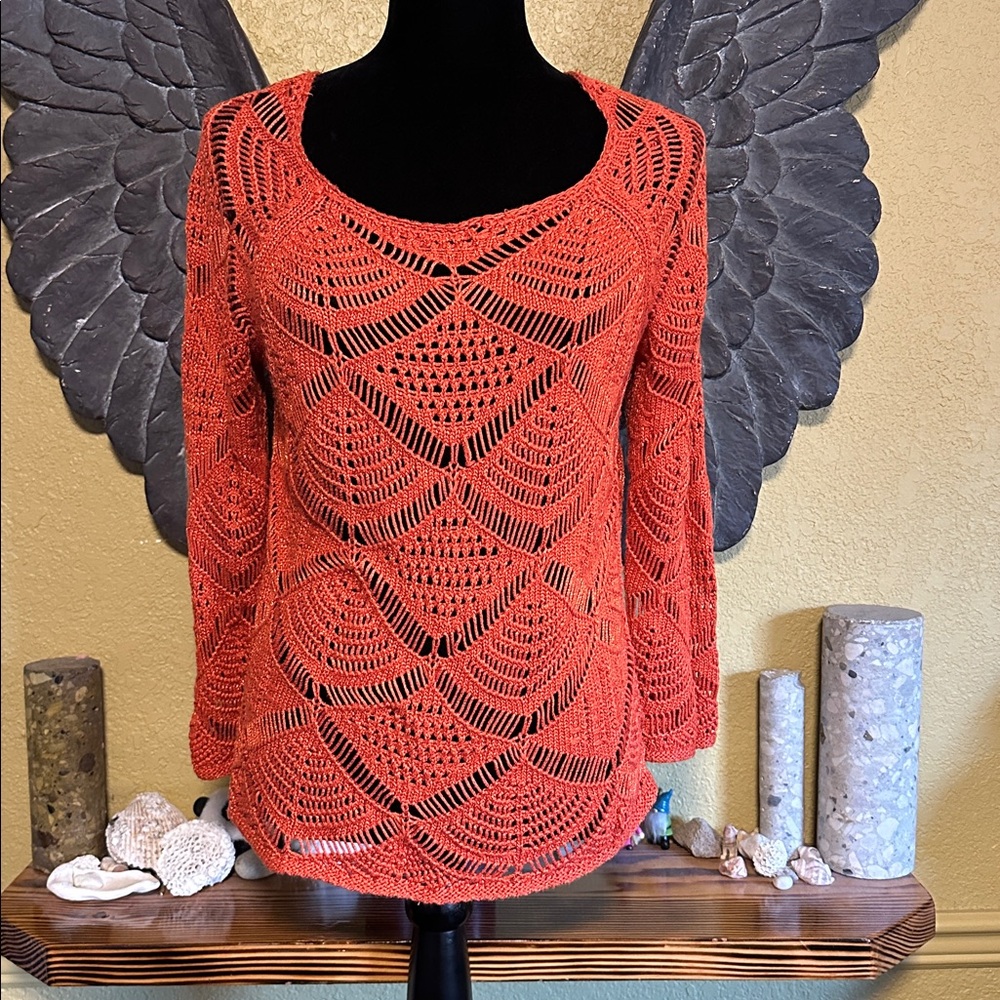 Chico's Orange Crochet Knit Top